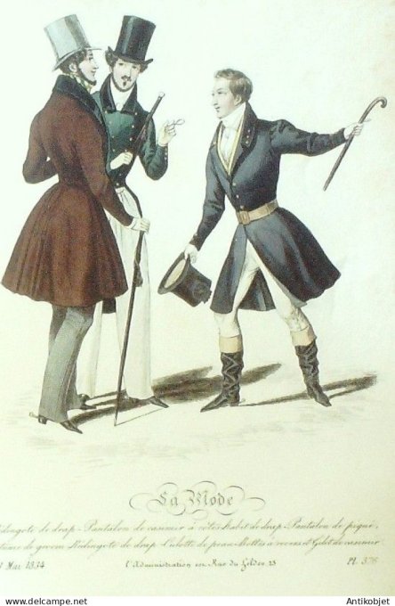 Gravure La mode 1834 # 376 (aquarelle old Fashion plate)