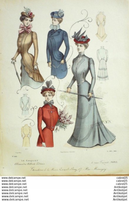 Gravure Mode Le Coquet 1899 # 11 (Old Fashion plate)