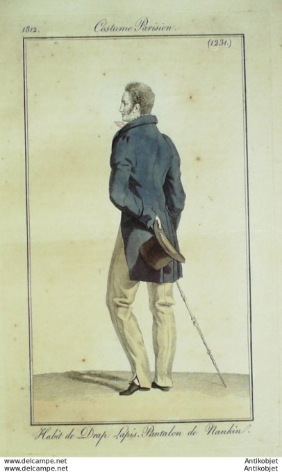 Gravure de mode Costume Parisien 1812 n°1231 Habit homme drap Lapis