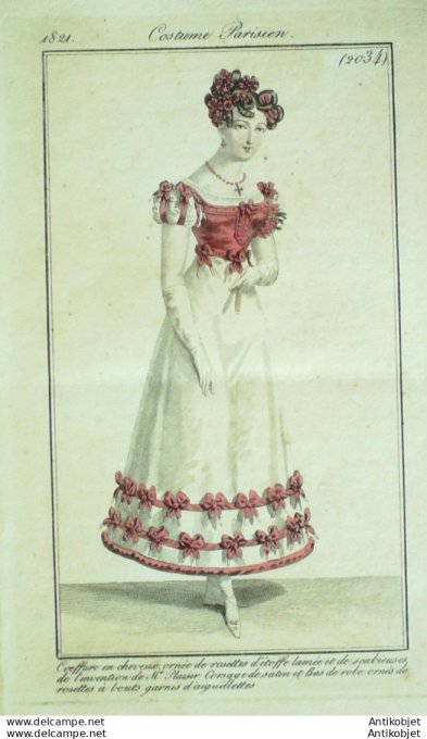 Costume Parisien 1821 # 2034 Corsage satin robe de rosettes