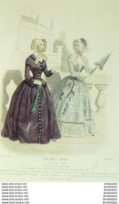 Gravure Mode Le Bon Ton 1844 #  5 (aquarelle old fashion plate)