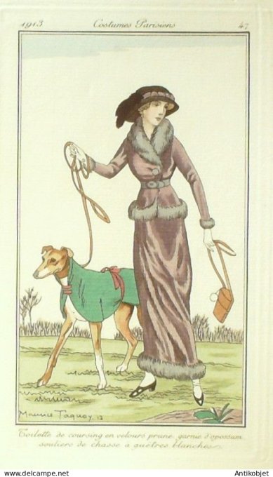 Gravure Mode Costume Parisien 1913 #   47 Taquoy Maurice (eau forte)