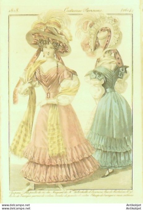 Costume Parisien 1828 # 2604 Robe de barèges garnie de volans