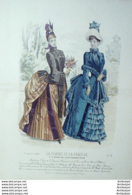 Gravure Mode La Femme & La Famille 1888 # 04 (Old Fashion plate)