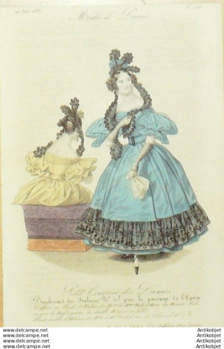 Gravure Mode Courrier des Dames 1832 #  979 (eau forte old Fashion plate)