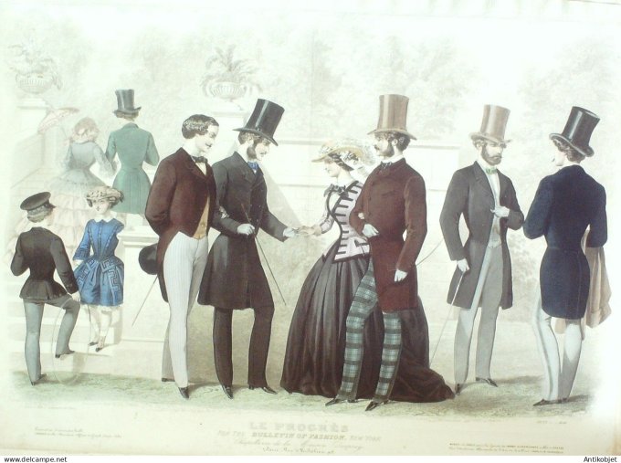 Gravure Mode Le Progres 1856- 5 (Old Fashion plate) Rare