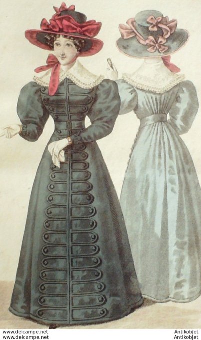 Costume Parisien 1825 # 2362 Redingote gros de Naples & gances