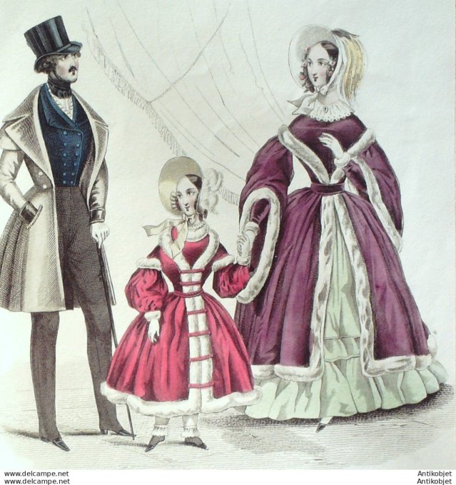 Gravure de mode Costume Parisien 1838 n°3607 Pelisses polonaises