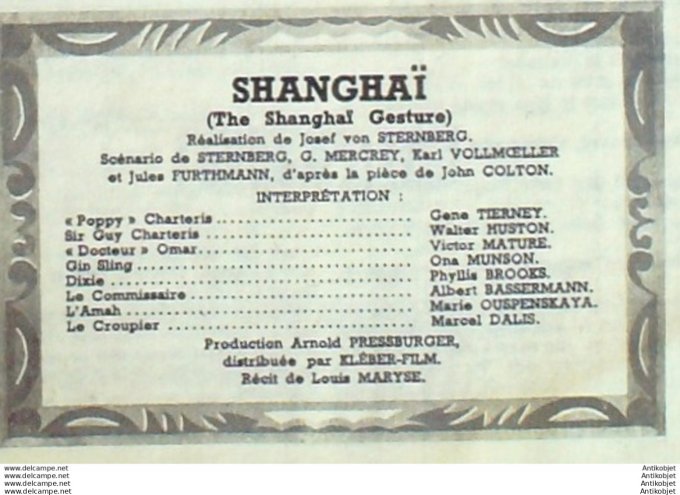 Shanghai Gene Tierney Walter Huston Marcel Dalis