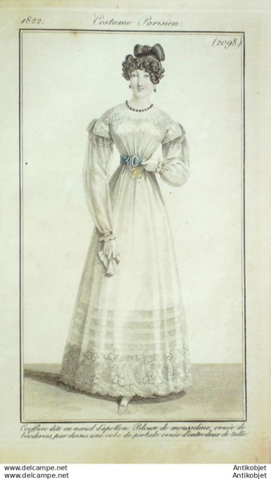 Gravure Mode Costume Parisien 1822 # 2098 (eau forte old Fashion plate