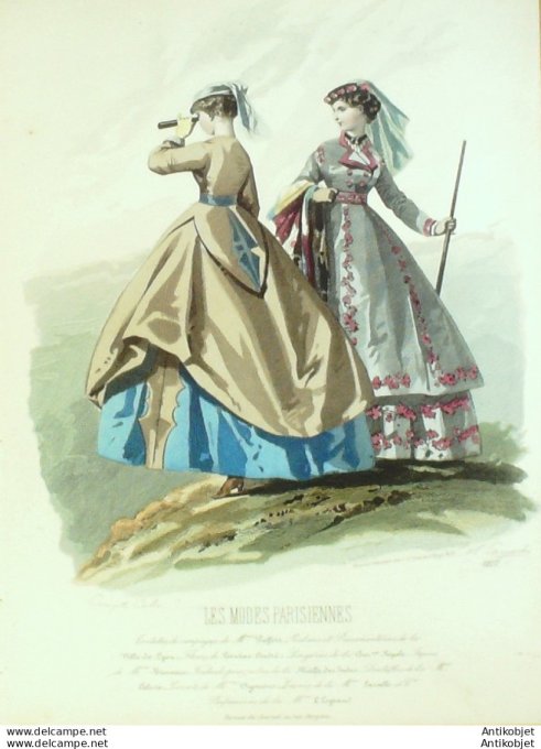 Gravure Les Modes Parisiennes 1865 #1227 Toilettes bains de mer Maison Pieffort