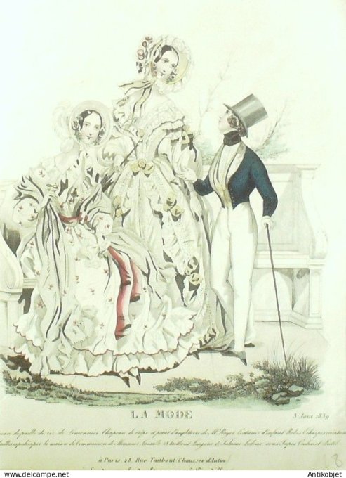 Gravure La mode 1839 # 28 (aquarelle old Fashion plate)