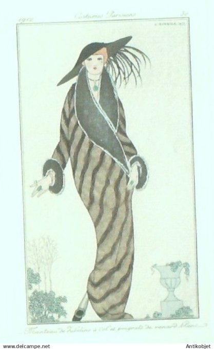 Gravure Costume Parisien 1912 # 30 Barbier George (eau forte) Manteau Libetine