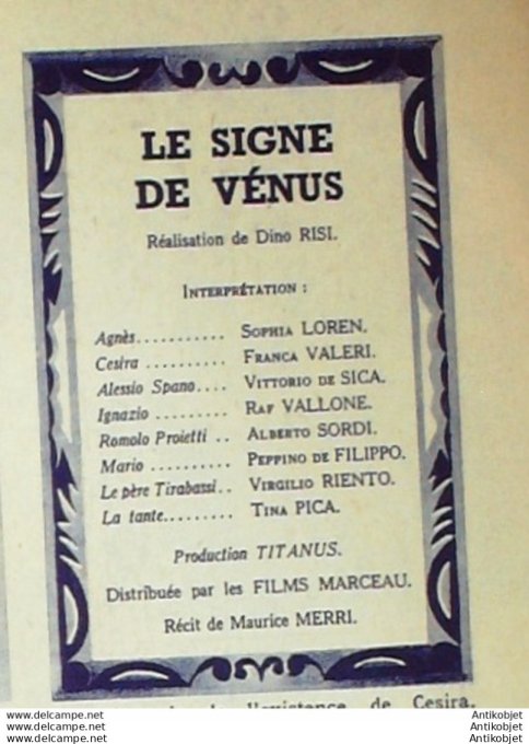 Le signe de Vénus Sophia Loren Raf Vallone Vittorio de Sica  + Film