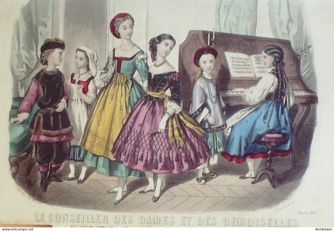 Gravure Mode Conseiller des Dames 1862 #  1 (aquarellee Old Fashion plate)