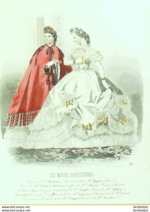 Gravure Les Modes Parisiennes 1863 #1083 Robes de bal Maison Plé-Horain