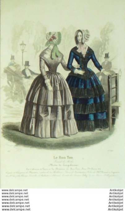Gravure Mode Le Bon Ton 1843 # 843 (aquarelle old fashion plate)