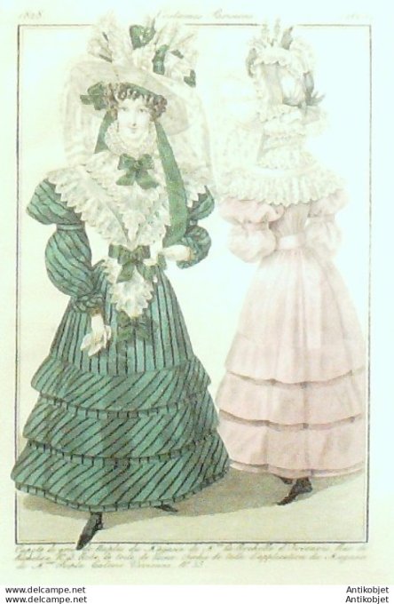 Costume Parisien 1828 # 2605 Robe de toile de laine fichu