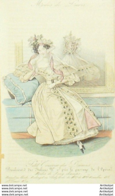 Gravure Mode Courrier des Dames 1832 #  967 (eau forte old Fashion plate)