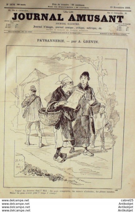 Le Journal Amusant 1886 n°1576 Paysannerie Grevin Bouts De Causette Mars La Ciage Te La Fourmi Henri