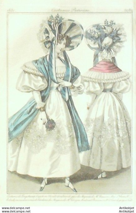 Costume Parisien 1830 # 2782 Robe mousseline ornée broderies