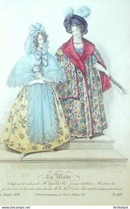 Gravure La mode 1834 # 348 (aquarelle old Fashion plate)