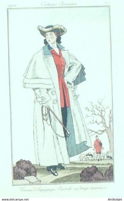 Gravure Costume Parisien 1912 # 27 Taquoy Maurice (eau forte) Tenue d'équipage