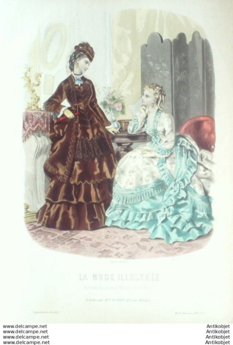 Gravure Mode illustree 1873 #  5 (Old Fashion plate)