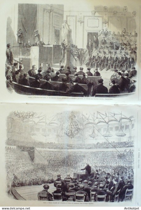 Le Monde illustré 1868 n°620 Espagne Cortès Madrid Mézières (08) Vélocipèdes Prytanée Dordives (45)