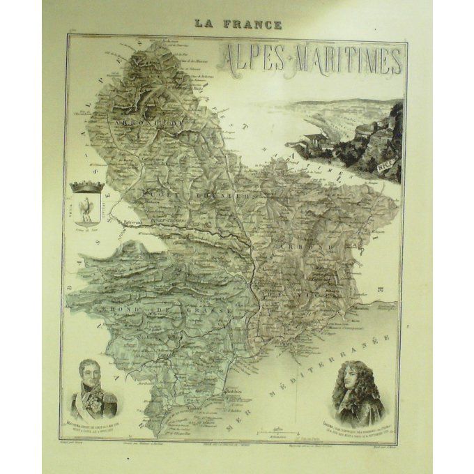 Carte Alpes Maritimes (06) Nice Graveur Lecoq Waltner Barbier 1868