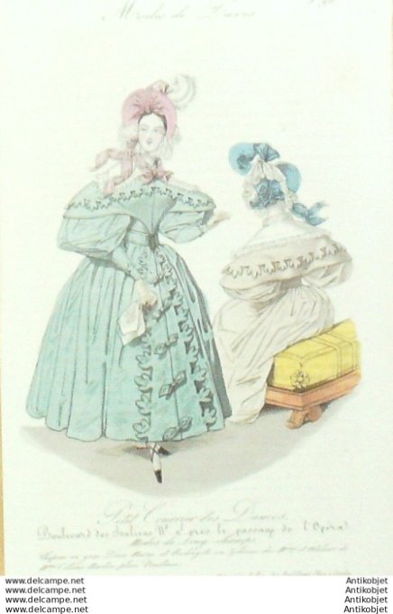 Gravure Mode Courrier des Dames 1832 #  971 (eau forte old Fashion plate)