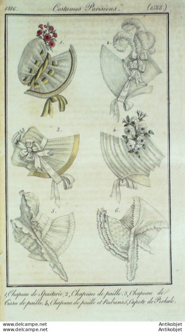 Costume Parisien 1816 # 1588 Sparterie capote de perkale