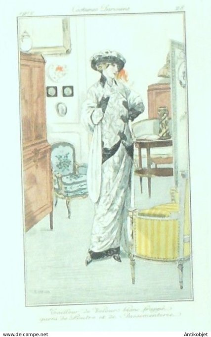 Gravure Costume Parisien 1912 # 28 Simeon (eau forte) Tailleur de Velours