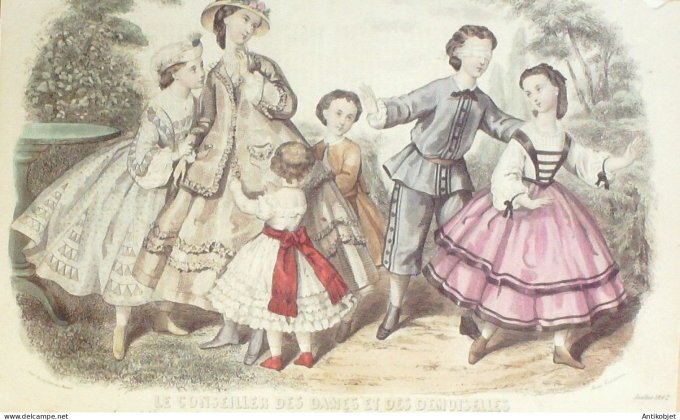 Gravure Mode Conseiller des Dames 1862 #  7 (aquarellee Old Fashion plate)