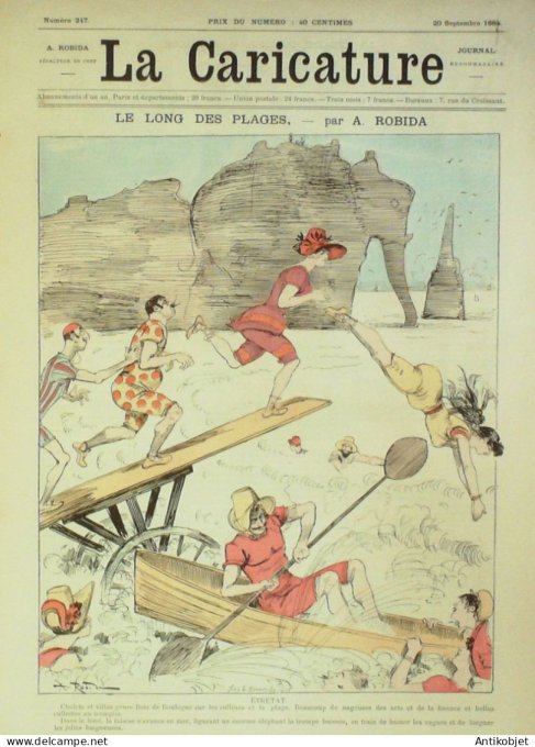 La Caricature 1884 #247 Le long des plages Robida Chine Sorel Courbet par Luque Job