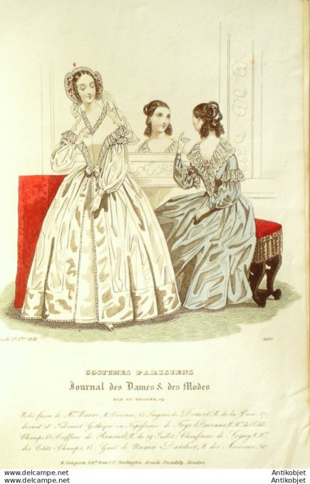 Costume Parisien 1838 # 3610 Robes mousseline brochées