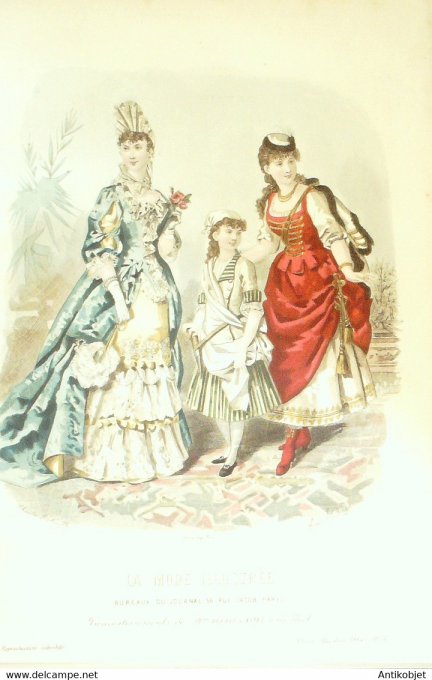 Gravure de mode La Mode illustrée 1884 n°03 Travestissements (Maison Bréant-Castel)
