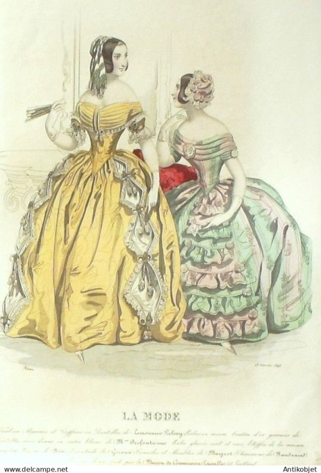 Gravure La mode 1843 #  2 (aquarelle old Fashion plate)