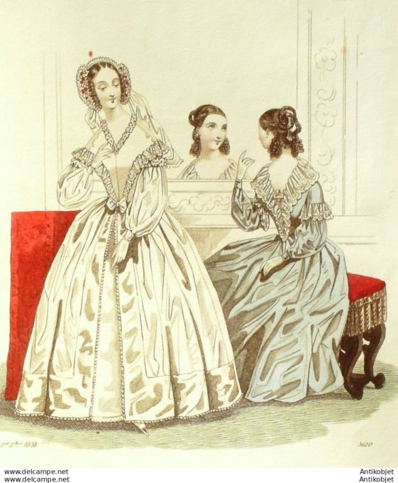 Costume Parisien 1838 # 3610 Robes mousseline brochées