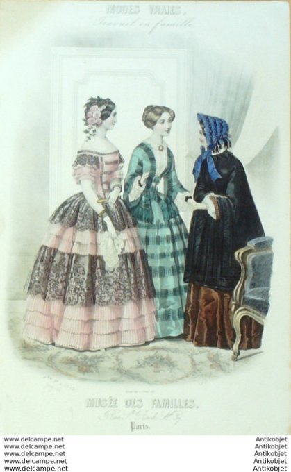 Gravure Mode Musee des familles 1852 #  2 (Old fashion plate)