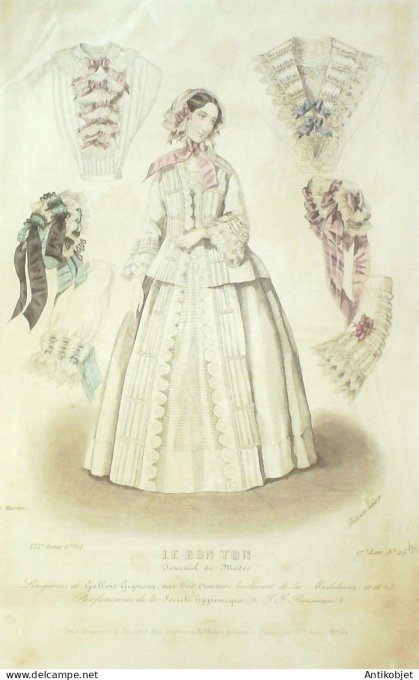 Gravure Mode Le Bon Ton 1852 19 # 25c (aquarelle old fashion plate)