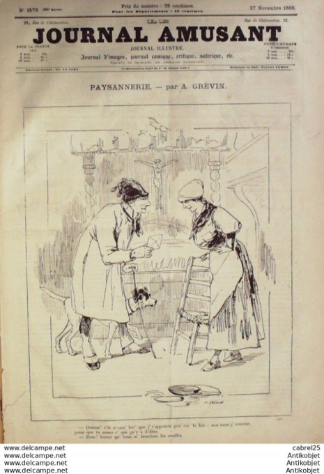 Le Journal Amusant 1886 n°1578 Paysannerie Grevin Theatre Odeon Renee Mauprein Stop Milaitaires
