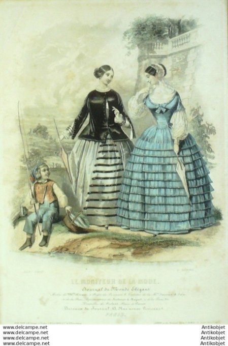 Gravure Mode Le Moniteur 1854 # 232 (Old Fashion plate)