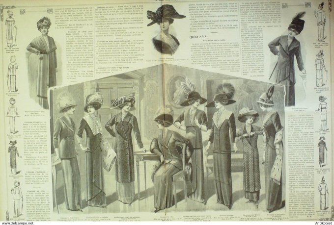 La Mode illustrée journal 1911 n° 37 Toilettes Costumes Passementerie