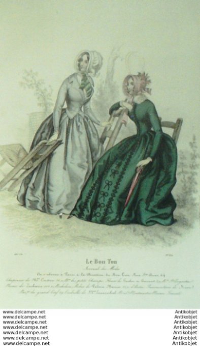 Gravure Mode Le Bon Ton 1843 # 835 (aquarelle old fashion plate)