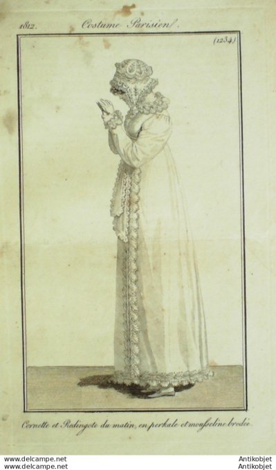 Gravure de mode Costume Parisien 1812 n°1234 Redingote du matin en perkale