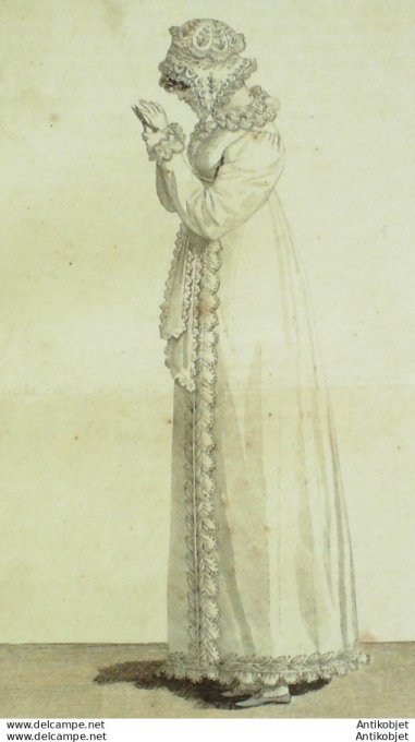 Gravure de mode Costume Parisien 1812 n°1234 Redingote du matin en perkale