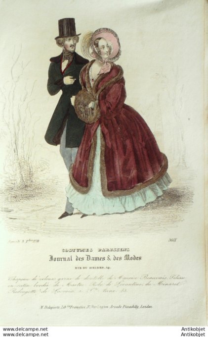 Costume Parisien 1838 # 3611 Pelisse en satin robe Lévantine