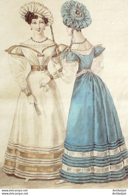 Costume Parisien 1825 # 2366 Robe Vigontine garnie de satin
