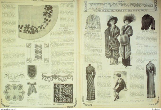 La Mode illustrée journal 1911 n° 45 Toilettes Costumes Passementerie